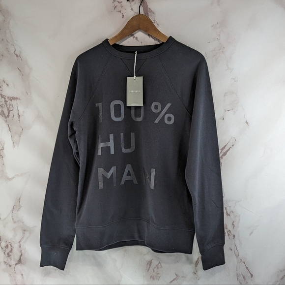 Everlane Sweatshirt Womens Black Terry Raglan Pullover Typopography 100% Human - Picture 2 of 11